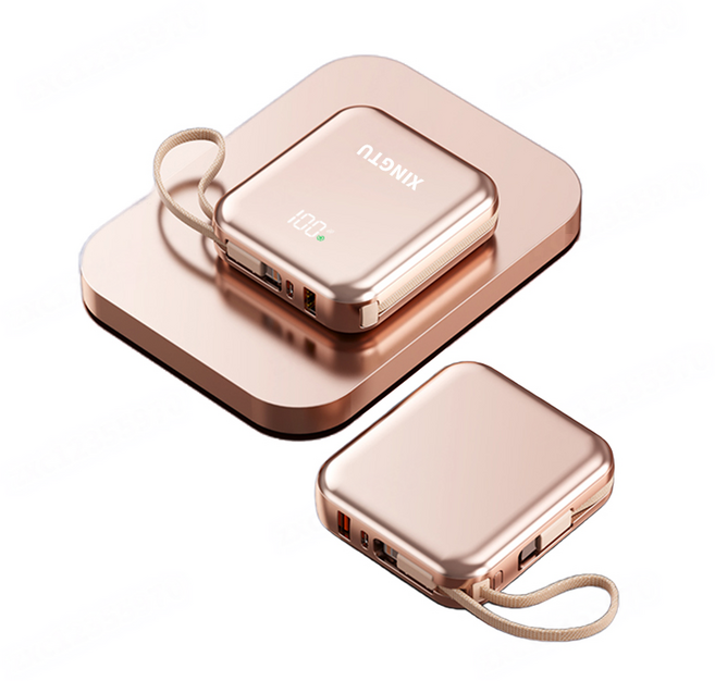 XINGTU 小巧方塊行動電源 20000mAh 22.5W Type-C 快充 隨身充 可登機 (防爆電芯3C Wh標示), 香檳金【自帶雙線+智能數顯】, 香檳金【自帶雙線+智能數顯】, AT507