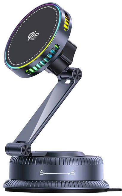 QI2.2 無線快充車用手機支架, 黑色, Qi2.2 25W磁吸無綫充支架 手機支架 無綫充磁吸支架 智慧散熱風扇 製冷散熱 ly629-1