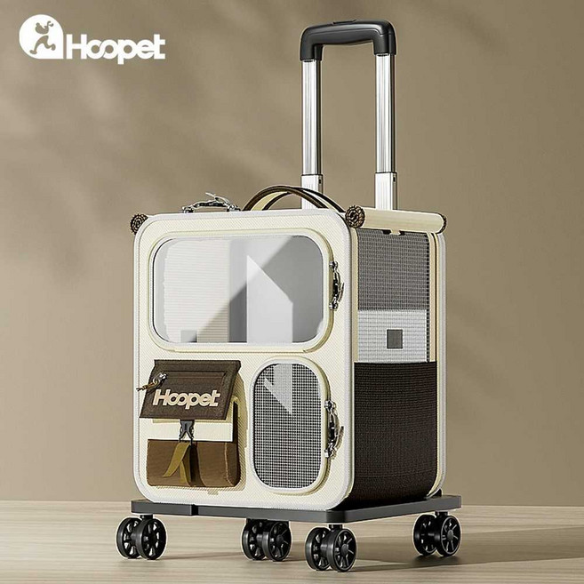 (샵타스틱) 산책 무서워하는 강아지 캐리어 고양이 산책가방이동가방, 1개, 라이트브라운 백팩