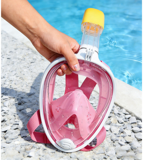 하늘박스 성인용 스노쿨링마스크 풀페이스 파노라마 스노클링 마스크 세트, Pink