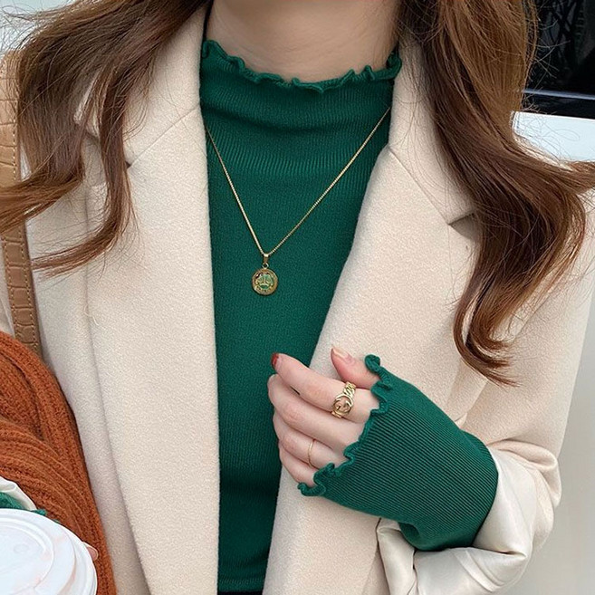 로렌미 소프티 물결넥 반폴라 티셔츠 S250925FW-1