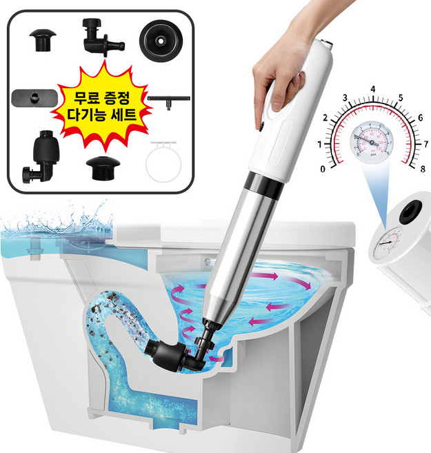 AURRA 압축 뚫어뻥 스테인리스 변기 뚫어뻥 하수구 뚫어뻥 화장실 뻥뚫어기구 강력 뚫어뻥, 흰색