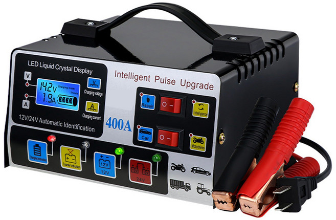 자동차 배터리 충전기 완전 자동 고주파 펄스 수리 충전기 LCD 디스플레이 12v24V 220W 미국 플러그, 그림처럼