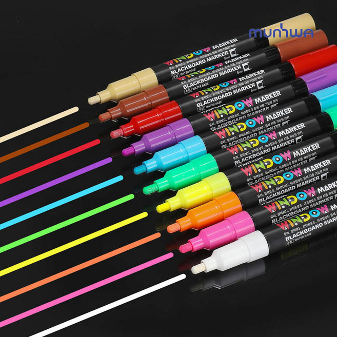 문화연필 윈도우마카 10색, 하양,핑크,주황색,노랑,연두색,파랑,보라,빨강색,갈색,베이지, 10개