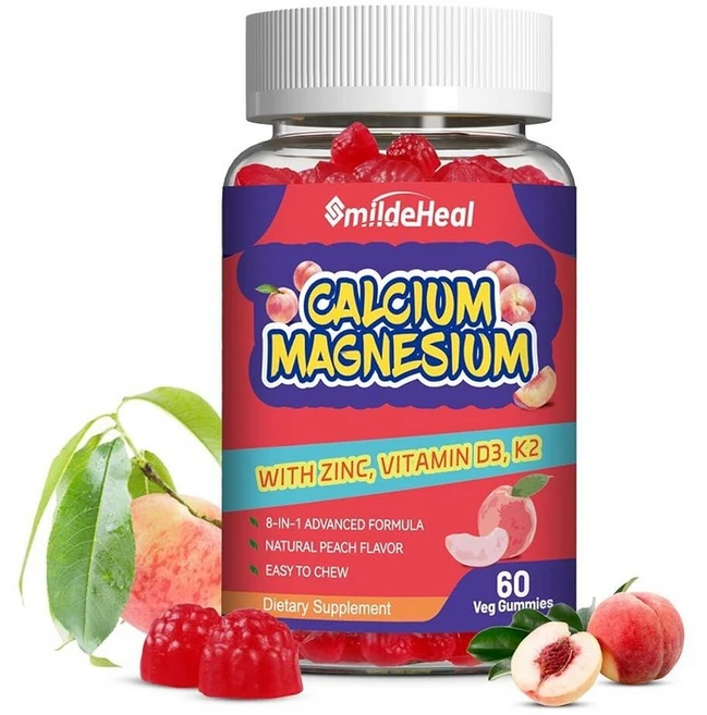 칼슘 마그네슘 젤리 600MG 비타민 D3가 함유된 칼슘 마그네슘 아연 젤리 - 고흡수 복합 칼슘 보충제 비건 60개, 60 Count (Pack of 1), 1개, 60정 - 쿠팡