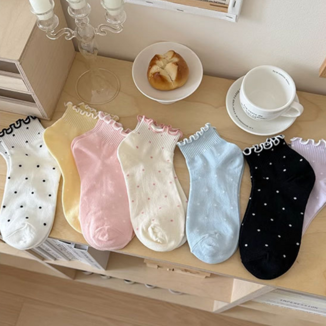 럽니드삭스 7종세트 여성용 도트무늬 레이스 발목양말