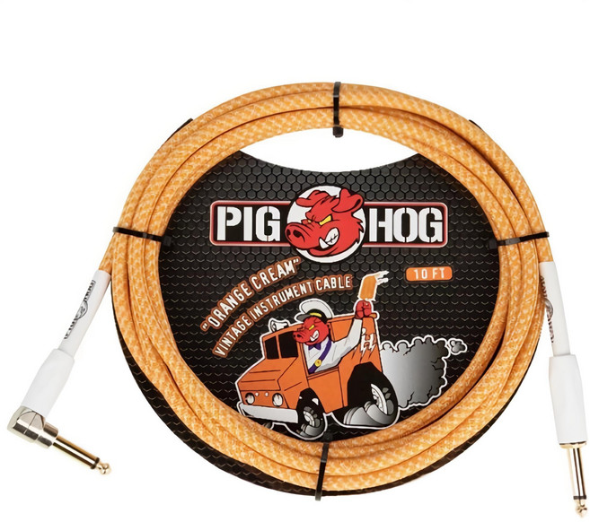 PIG HOG Vintage Series 直L頭 編織導線 樂器連接線 復古風格, 亮橘色, 1個, 10ft