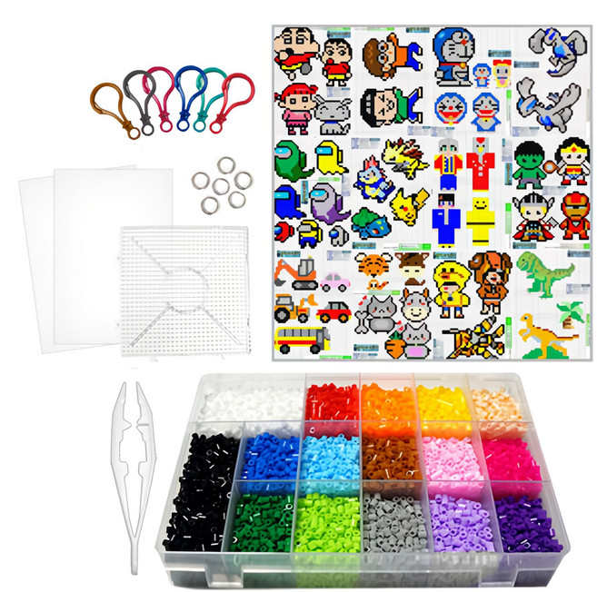 블럭N스토리 컬러비즈 기본 16색 + 남아1 도안 세트, 혼합색상, 1개