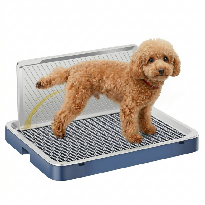 강아지 수컷 소변 튐방지 벽면형 그물망 배변패드판 화장실, 블루그레이, 1개