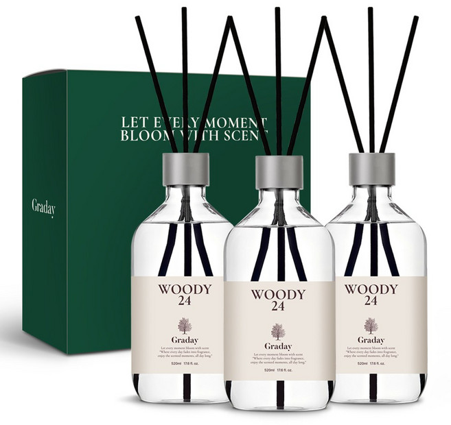 그라데이 디퓨저 선물세트, 3개, 520ml, 우디 24