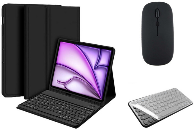 아이패드 호환 에어 프로 미니 1/2/3/4/5/6/7/8/9/10 세대 M2 M4 펜슬 수납 블루투스 키보드 케이스 무선 마우스 세트 iPad Pro Air Mini 케이스나라, 블랙