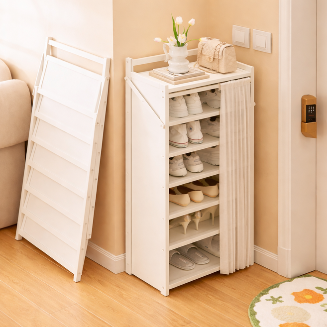 하루꿈 무조립 접이식 현관 신발장 틈새 수납 신발장 신발정리대, 7단 70cm, 화이트