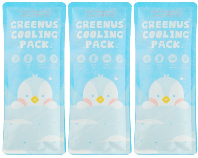그린어스 쿨링 냉찜질팩 중형 사이즈 11X26 병원용 아이스팩 쿨팩 얼음마시지 국내생산, 3개