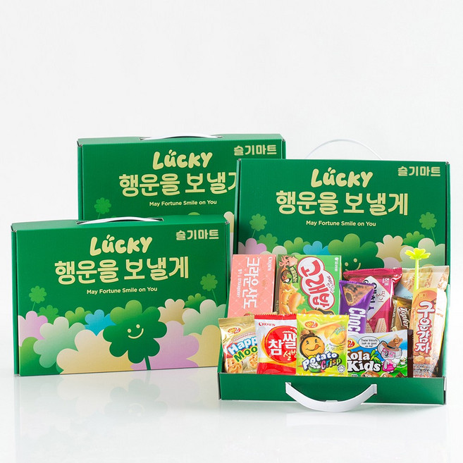 슬기마트 럭키비키 행운 간식 꾸러미 종합과자 선물세트 학교 단체 행사 간식세트 11가지 (고래밥 산도 웨하스 초코무초 외) 개별포장, 1박스