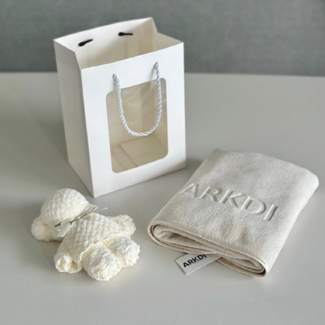 아크디 곰돌이 고급수건 답례품 세트, 대형 오트화이트, 5개