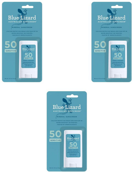 Blue Lizard 블루리자드 센시티브 미네랄 선크림 스틱 SPF 50+, 3개