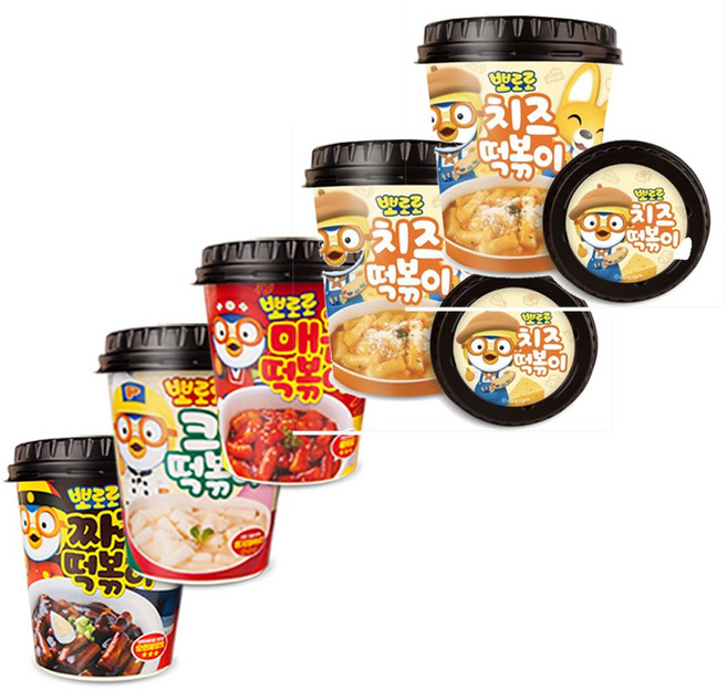 [뽀로로] 혼합 떡복이 5개입 (치즈2 짜장1 매콤1 크림1), 110g, 5개