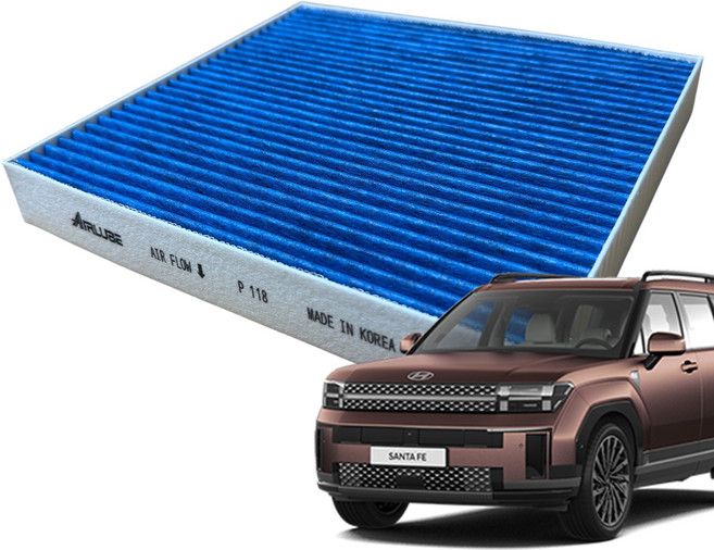 에어루브 blue E11 PM0.3 프리미엄 활성탄 싼타페 에어컨 필터, 1개, 싼타페TM-2018.02이후-P105