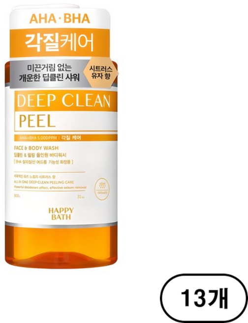 해피바스 딥클린 아하바하 각질케어 올인원 바디워시 시트러스 향, 900g, 13개