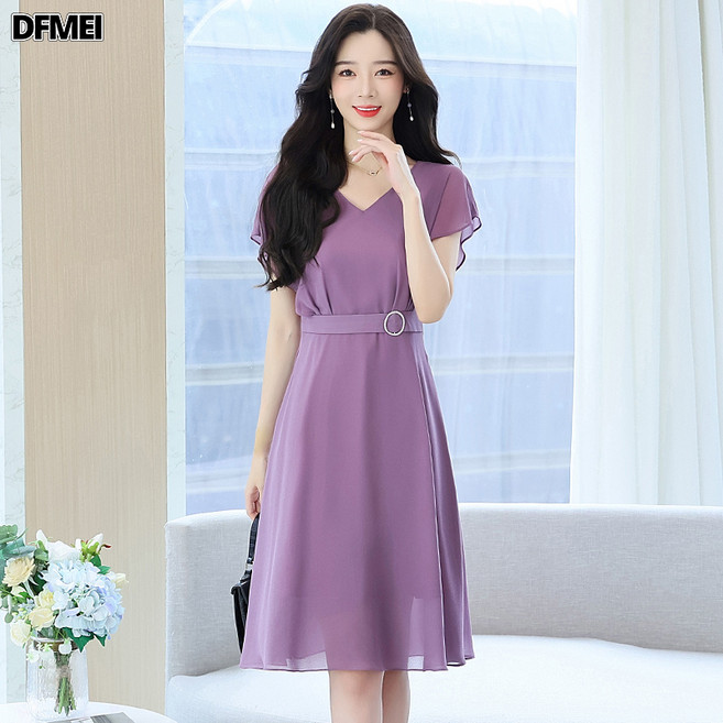 DFMEI 實拍媽媽裝新款夏裝連衣裙中年女人氣質洋氣