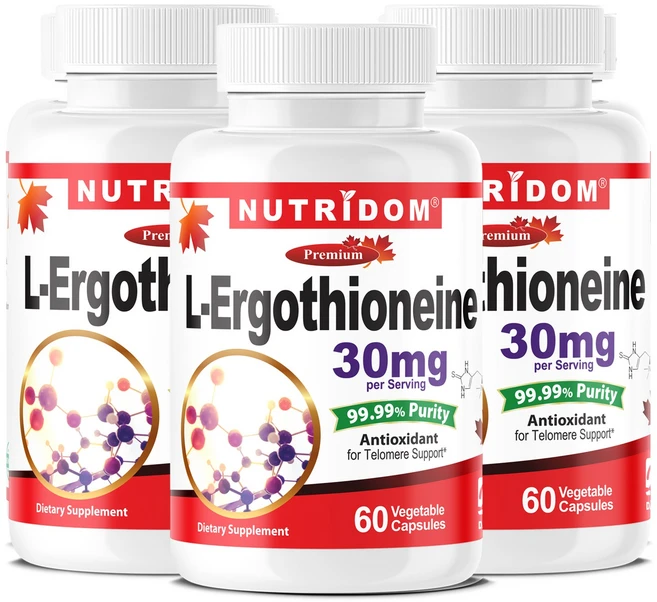 뉴트리돔 캐나다 L-에르고티오네인 30mg 99.99% 고순도 강력 항산화 L-Ergothioneine 60식물성캡슐, 3개, 60정 - 쿠팡