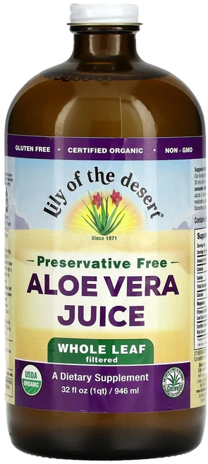 Lily of the Desert 유기농 알로에 베라 쥬스 잎 전체 32 fl oz (946 ml), LilyoftheDesert유기농알로에베라쥬스잎전체32, 946ml - 쿠팡