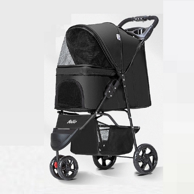 Bello 寵物推車 一鍵折疊 高承重20KG 狗貓外出車, 1個, 寵物推車三輪-黑色, 寵物推車三輪-黑色