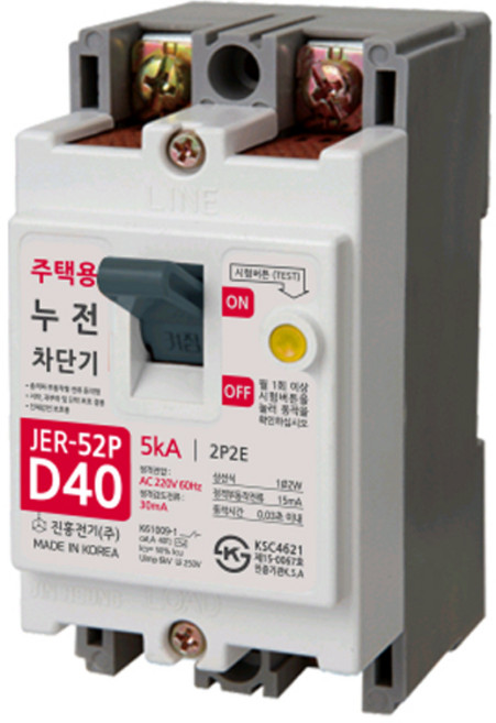 진흥 주택용 누전 차단기 D40 2P 40A JER-52P, 1개