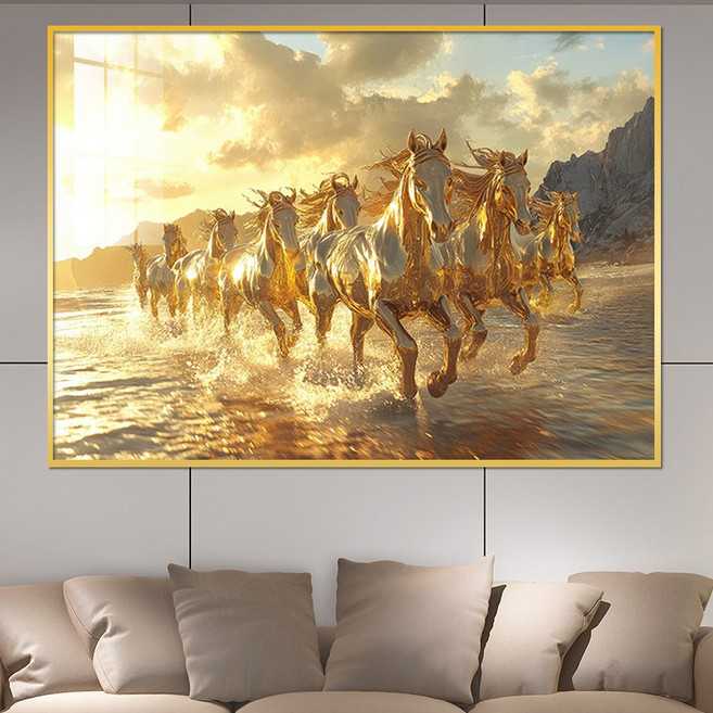 아트블루 승진 출세 합격 풍수지리 야생 말그림 돈 들어오는 럭셔리 액자, 금색(9. 번쩍 황금해변 번쩍 황금 팔마도)