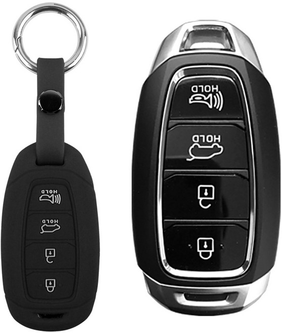 더조은셀러 현대 싼타페tm 2018 그랜져ig 신형i30 코나 호환 스마트키 키링+키홀더 실리콘 케이스 key-03 키홀더, 블랙