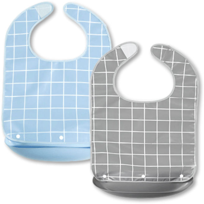 성인용 체크 방수 턱받이 벨크로형, 2개, 블루+그레이