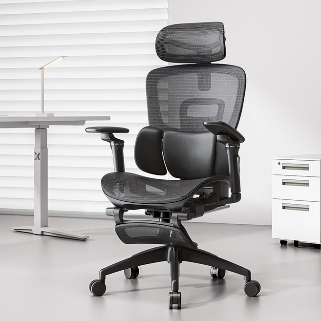 HOMEY NEST 사무실의자 플로팅 윙 허리받침대 팔걸이 방석조절 풀메쉬 컴퓨터의자 HN-X063, 블랙