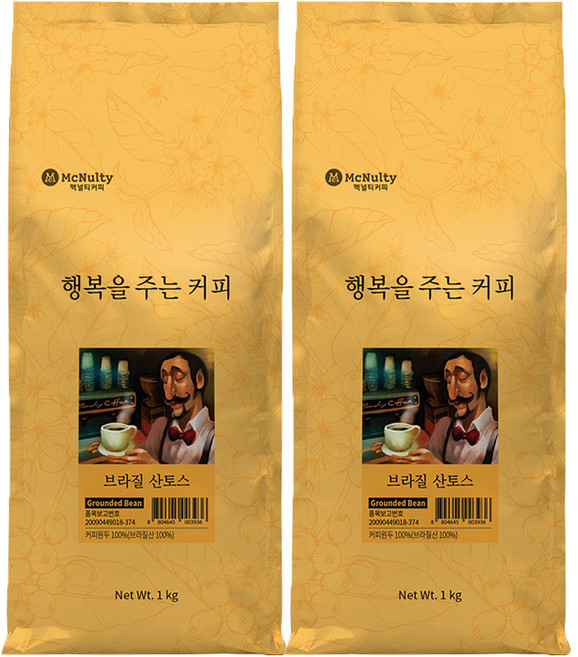 맥널티 행복을 주는 커피 브라질 산토스 분쇄 원두커피, 1kg, 2개