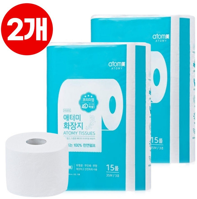 애터미 천연펄프 화장지 4D 35M 15롤 2팩, 2개