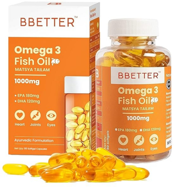 BBETTER Omega 3 Fish Oil Capsules for Heart Joints & Brain Health Fish Oil Omega 3 Capsule 1000mg, 2개, 60정