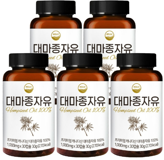 캐나다산 대마종자유 피놀라 햄프씨드오일 1000mg X 30정, 5개