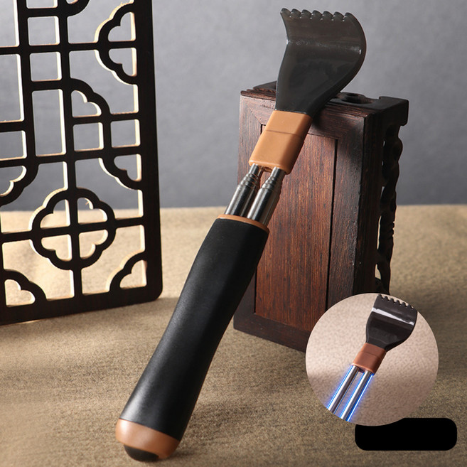 딜라이프 스테인리스 휴대용 효자손 등 긁개 길이 조절용, 1개, 블랙