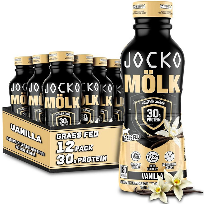 조코 퓨얼 몰크 30g 잔디 사료 단백질 쉐이크 - 설탕 무첨가 음료 KETO 친화적 12 FL Oz (12팩) 스위트 크림 커피 마실 준비 완료, Vanilla, 355ml