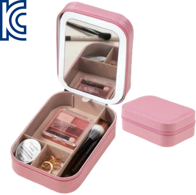 프라홈 미니 휴대용 LED 메이크업 하드 케이스 방수 파우치 가방, 핑크