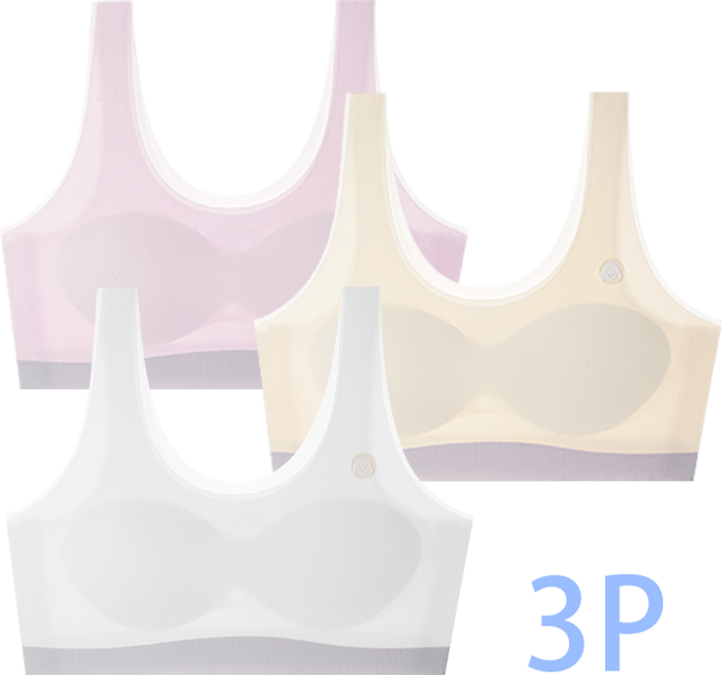 NUNUHANA 주니어 초경량 고탄력 무봉제 심리스 브라 3종세트 DM62