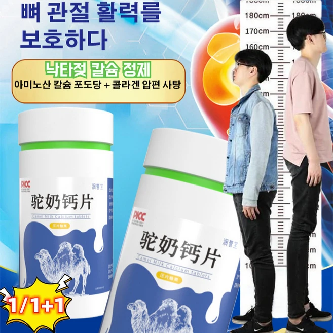 1/1+1독일 낙타유 프로바이오틱 칼슘 정제낙타 우유 칼슘 정제골격의 발육을 촉진하다 자연 건강, 1사이클/180매, 3개 - 쿠팡