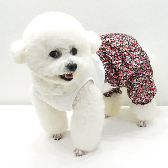 호나미네 핸드메이드 강아지 고양이 여름 인견 레트로 몸빼바지 올인원, 1개, 레드