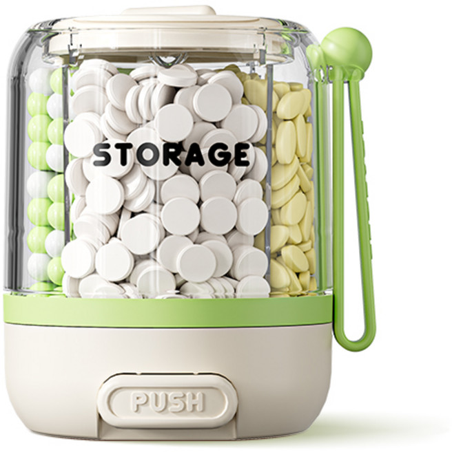 와이낫 휴대용 회전형 알약 디스펜서 영양제 소분 케이스 약통 그린, 1개