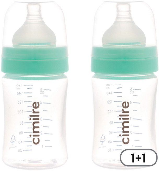 시밀레 클래식 와이드 PP젖병 1+1 160ml (젖꼭지 포함), 민트