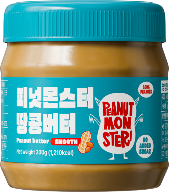 [압도적 고소함] 피넛몬스터 무첨가 무가당 100% 땅콩버터 스무스, 1개, 200g