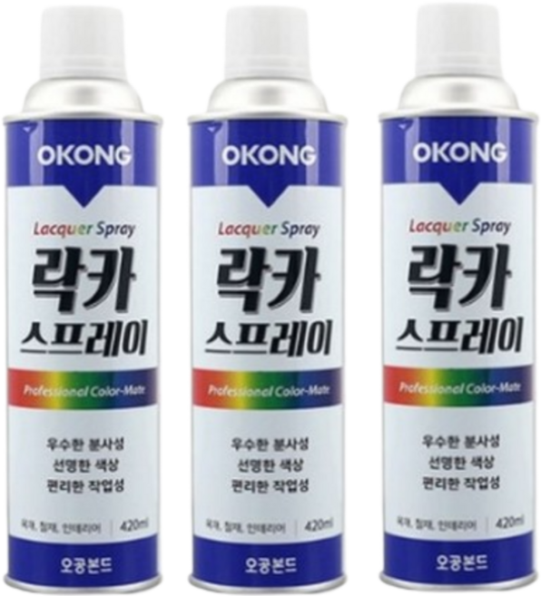 오공 락카 스프레이 단색, 7.적색, 420ml, 3개