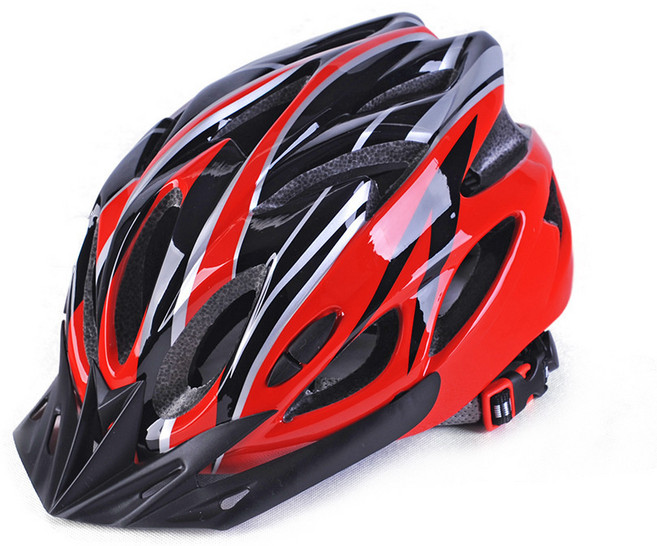 自行車頭盔 山地公路車騎行頭盔 一體可調頭盔, 均碼 × 紅黑 × 1個