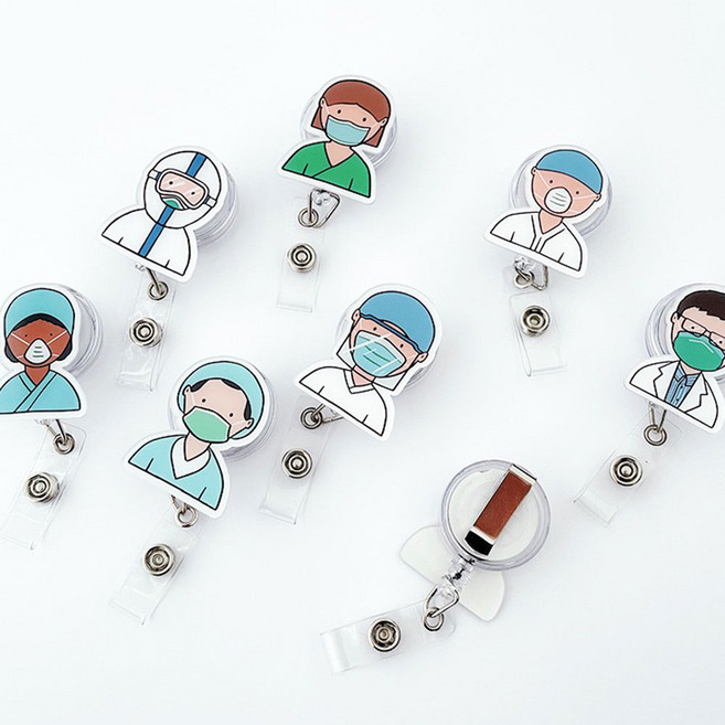 너스키니 의료진 아크릴 테이프걸이 강력 클립형 간호사 릴홀더 테이프걸이 간호사용품 사원증 출입증 목걸이 간호사 릴홀더, 의료진G