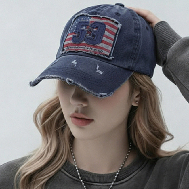 라핑 국내생산 성조기 패치 빈티지 워싱 코튼 볼캡 데일리 남녀공용 모자