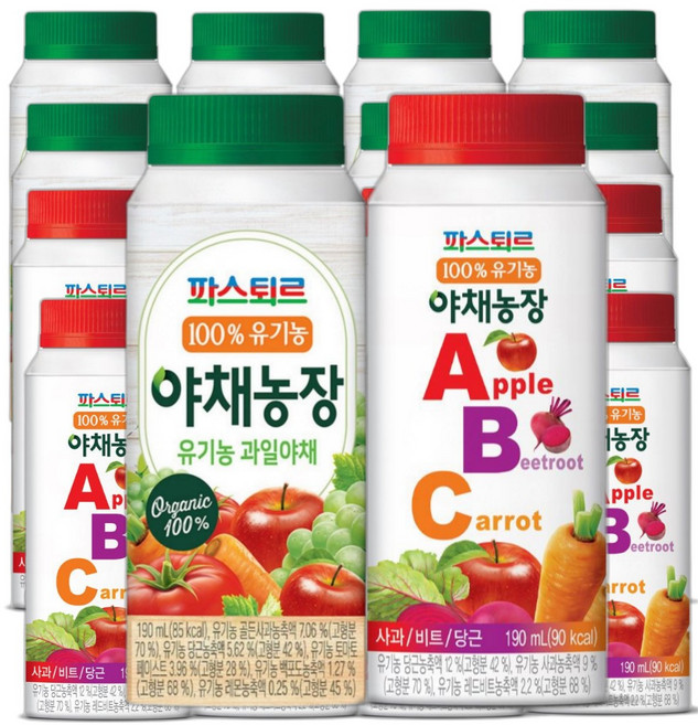파스퇴르 파스퇴르 100%유기농 야채농장190ml (ABC주스16개+과일야채16개), 32개, 190ml